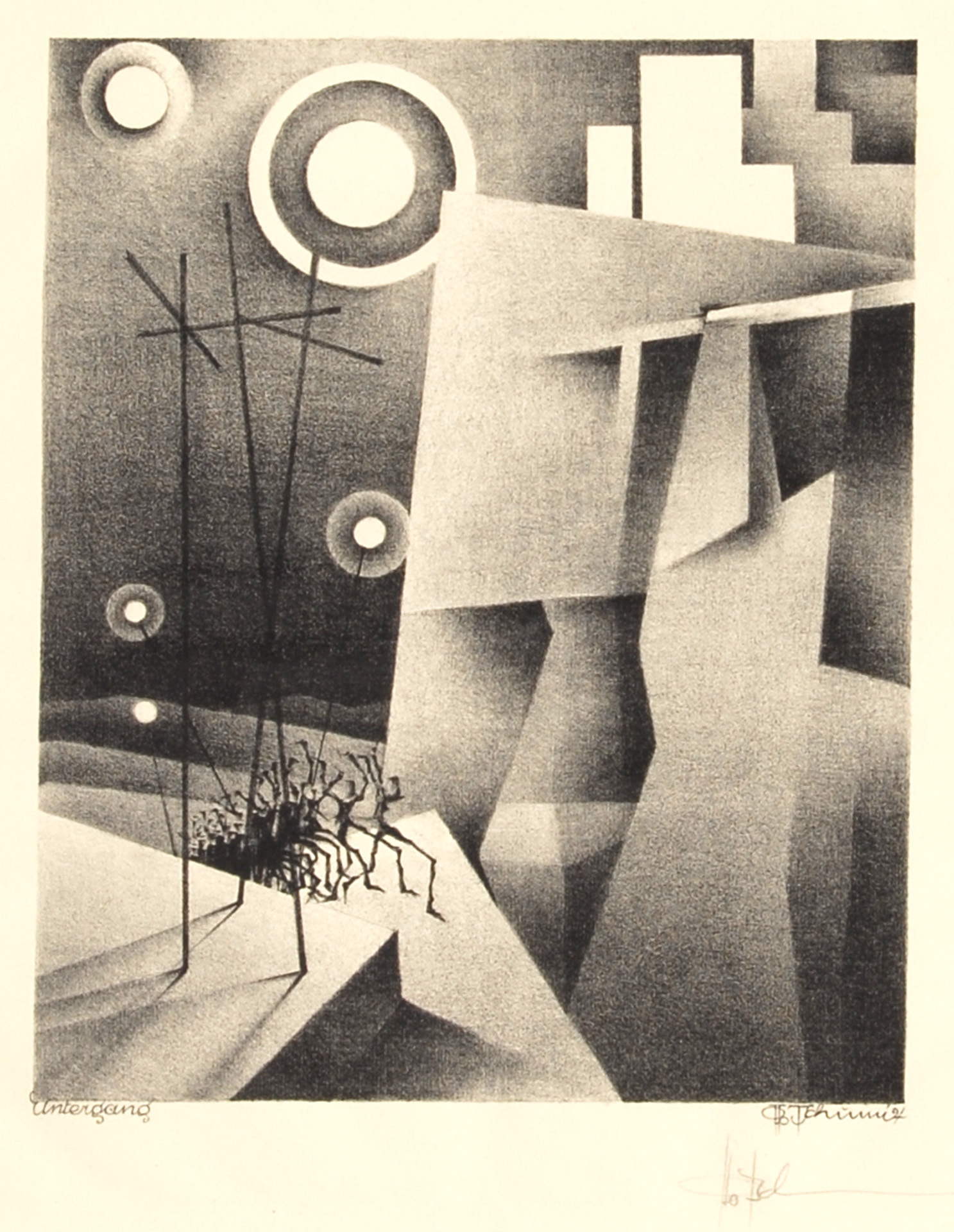 Otto Tschumi, 2 Blätter: Untergang, 1924; (nach) L'endroit perdu, 1975