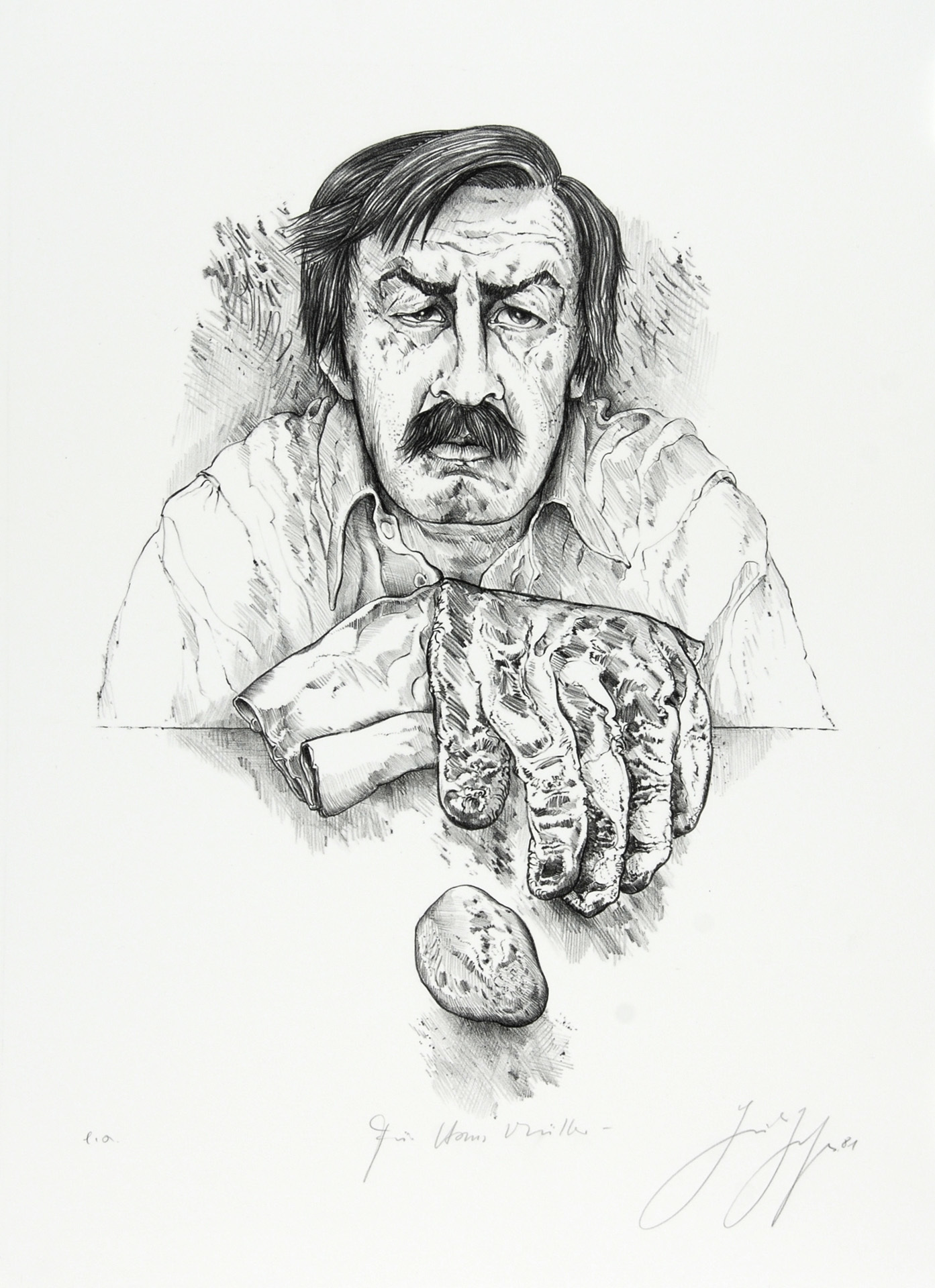 Günter Grass, 2 sheets: Selfportrait, 1981; Untitled