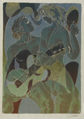 2 Blätter: Musizierendes Paar, 1974; Tanzendes Paar, 1974