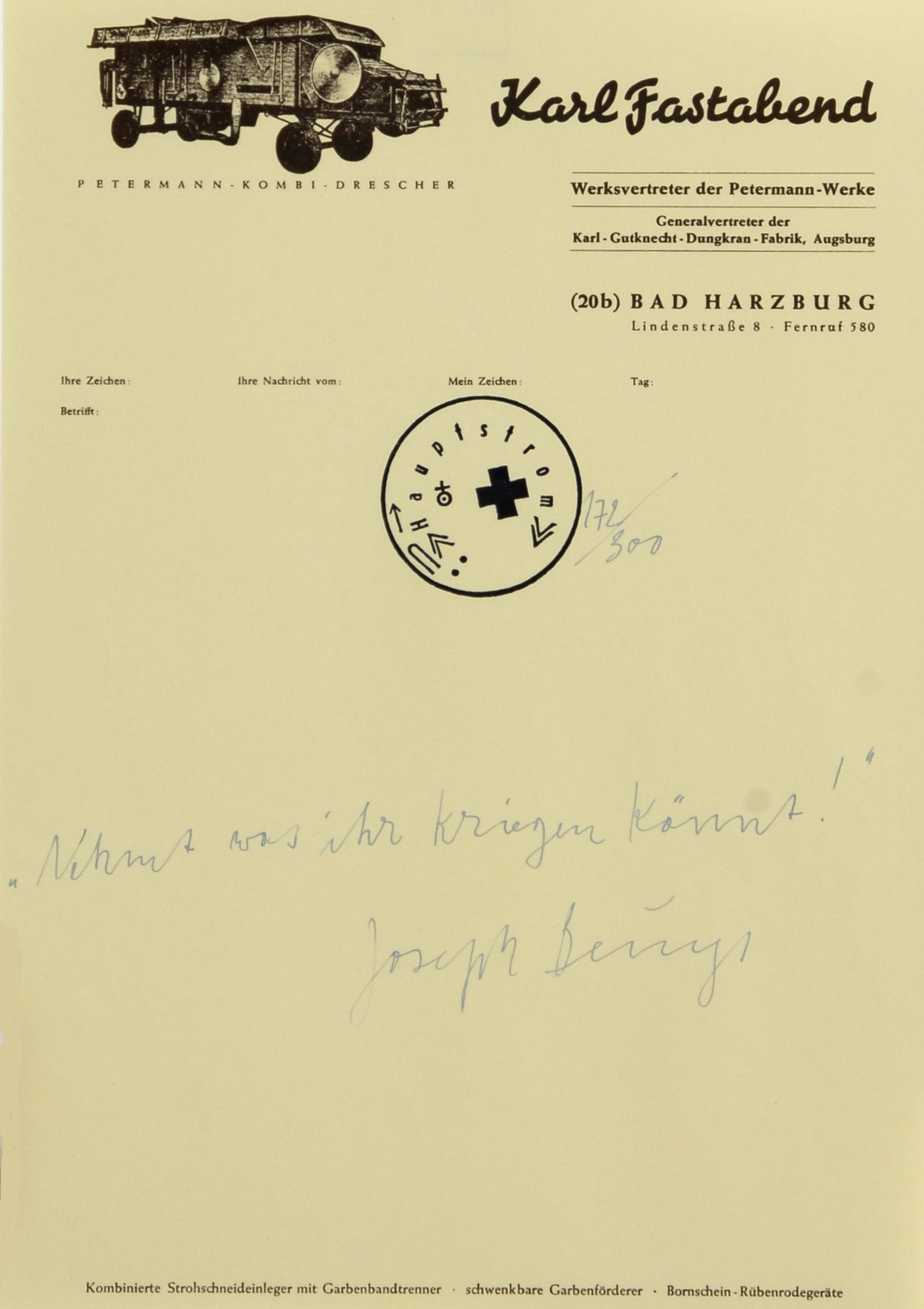 Joseph Beuys, 2 sheets: Freier Demokratischer Sozialismus, 1971; "Nehmt was ihr kriegen könnt", 1972