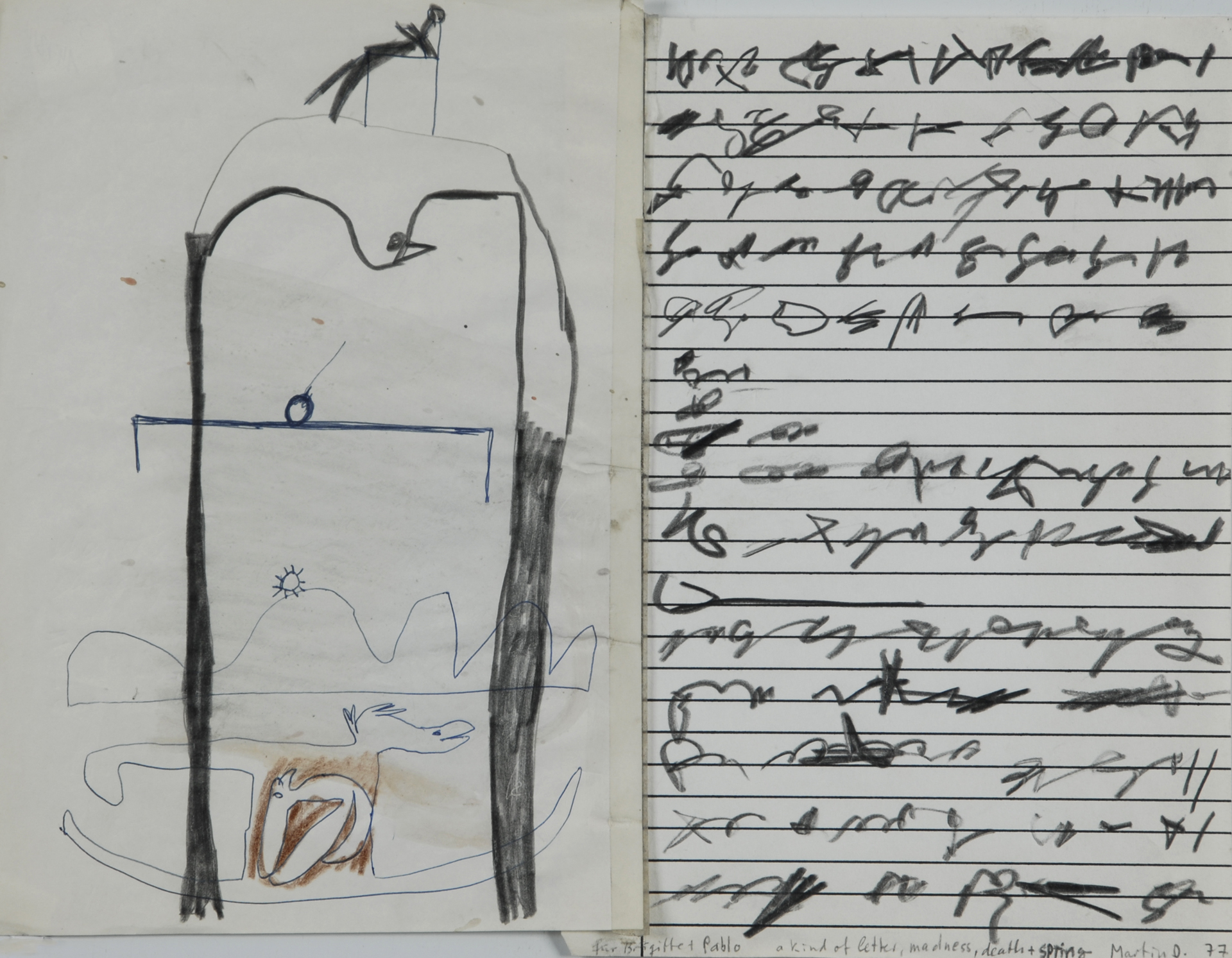 Martin Disler, A kind of letter, madness, death + spring