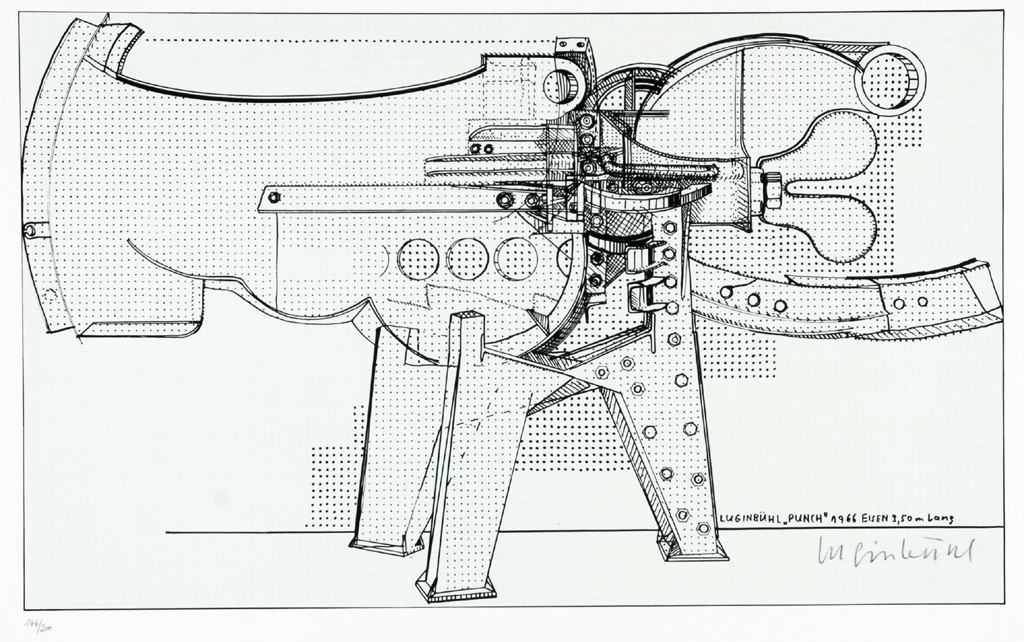 Bernhard Luginbühl, Luginbühl "Punch" 1966, Iron, 3.50 m long, 1971, from "Graphikmappe des Schweizerischen Kunstvereins"