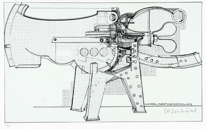 Luginbühl "Punch" 1966, Iron, 3.50 m long, 1971, from "Graphikmappe des Schweizerischen Kunstvereins"