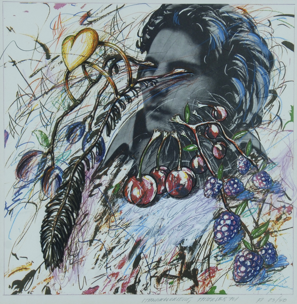 Christian Ludwig Attersee, 2 sheets: Schamhaarlockenwicklerbild, 1970; Augenäste, Wangenobst, from "Attersees Gastlichkeitsschachtel", 1974