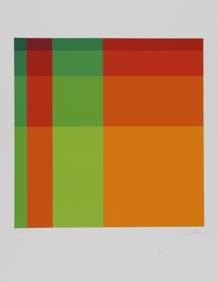 Diagonal-Vertikal-Horizontal Progression von gelbroten und grünen Reihen, from "Zürcher Konkrete"