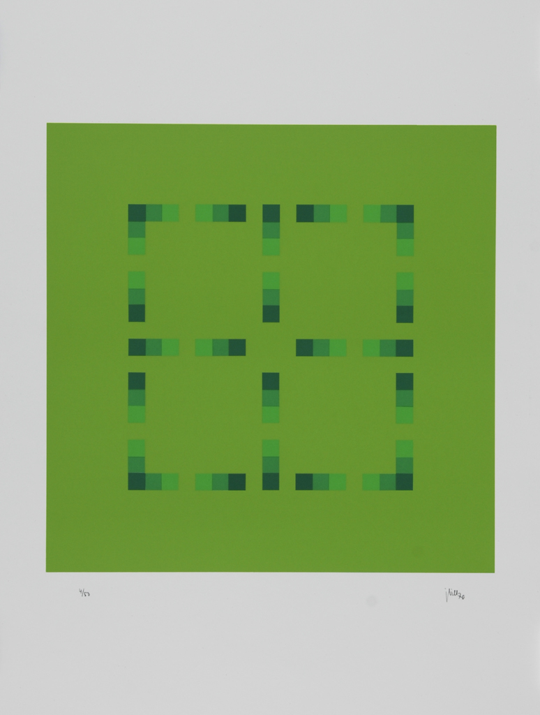 Jakob Bill, 4 sheets: Untitled, 1970; Untitled, 1987; violett/rot, 1990; grün/orangegelb, 1990