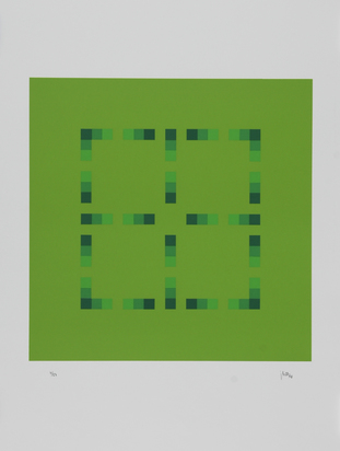 4 sheets: Untitled, 1970; Untitled, 1987; violett/rot, 1990; grün/orangegelb, 1990