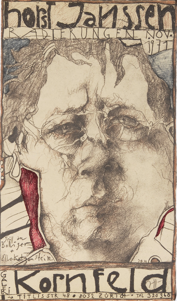 Horst Janssen, 5 posters: Kunsthaus Basel, 1966; Ketterer München, 1966/67; Laatzen Bilderbögen über die Trauer und die Hoffnung, 1969 (2); Galerie Kornfeld, 1971