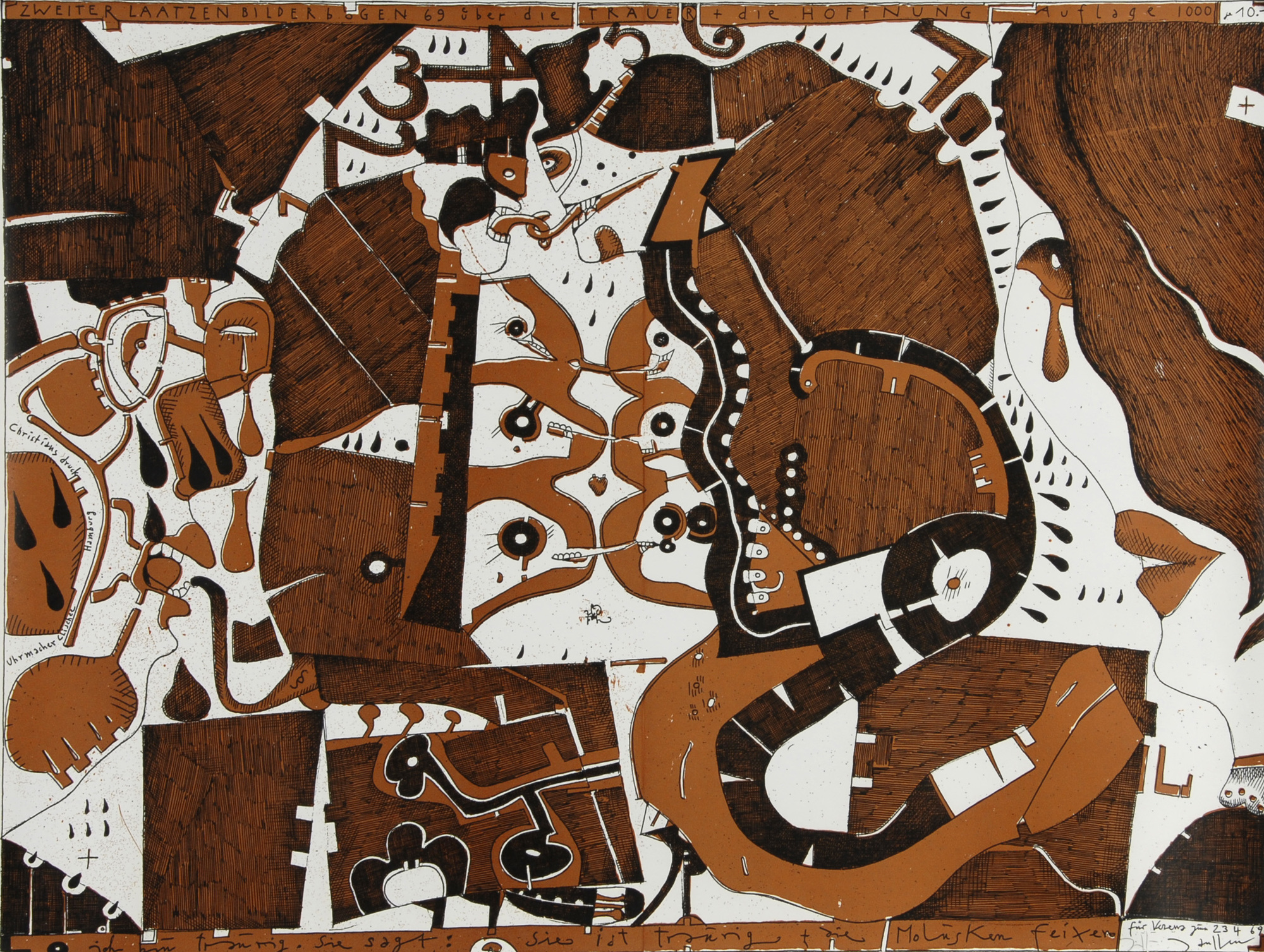 Horst Janssen, 4 posters: Kunsthaus Basel, 1966; Laatzen Bilderbögen über die Trauer und Hoffnung, 1969 (2); Galerie Kornfeld, 1971