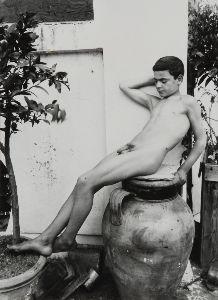 Wilhelm von Gloeden, 3 photographs: Sizilianischer Jüngling (2); Jüngling auf römischer Amphore sitzend