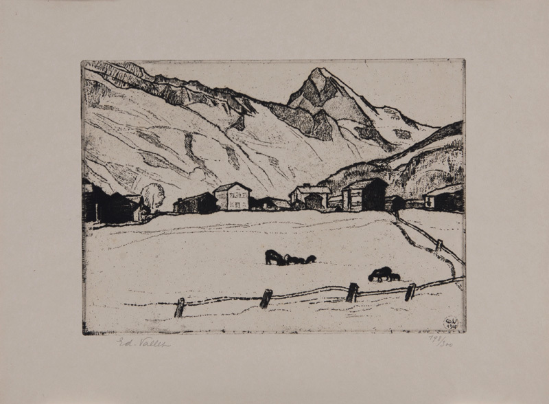 Edouard Vallet, 3 Blätter: Les Pyramides d'Euseigne; Les Haudères et La Dent Blanche; Evolène, aus "Schönheiten der Alpenstrassen, 1. Folge"