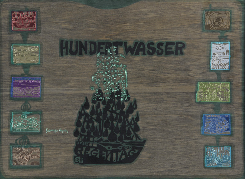 Friedensreich Hundertwasser, Wooden Cassette of the Portfolio  "Regentag"