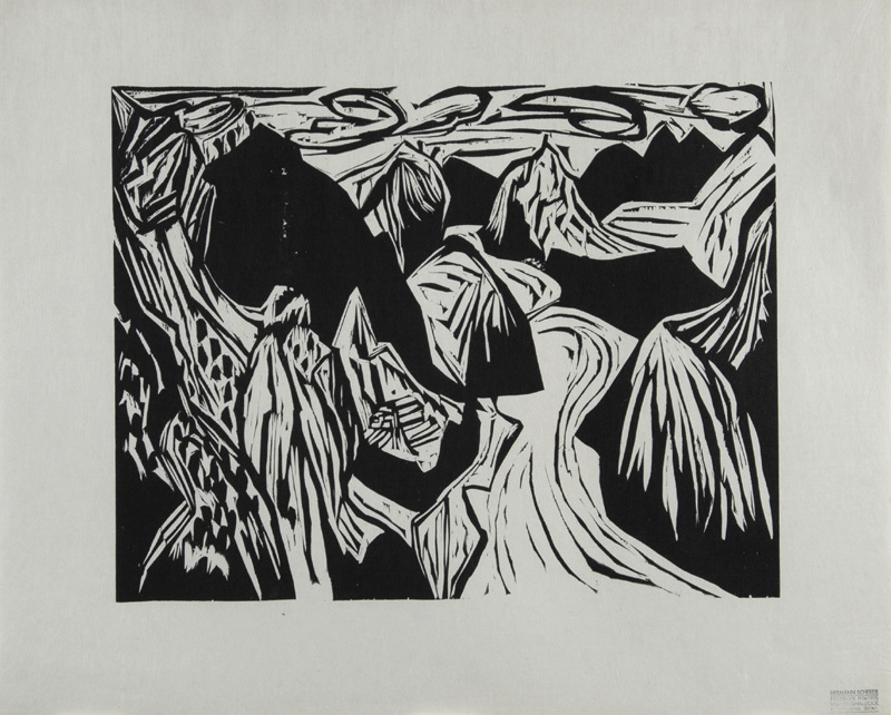Hermann Scherer, 4 Blätter: Paar am Tisch; Frauenporträt; Landschaft (2)