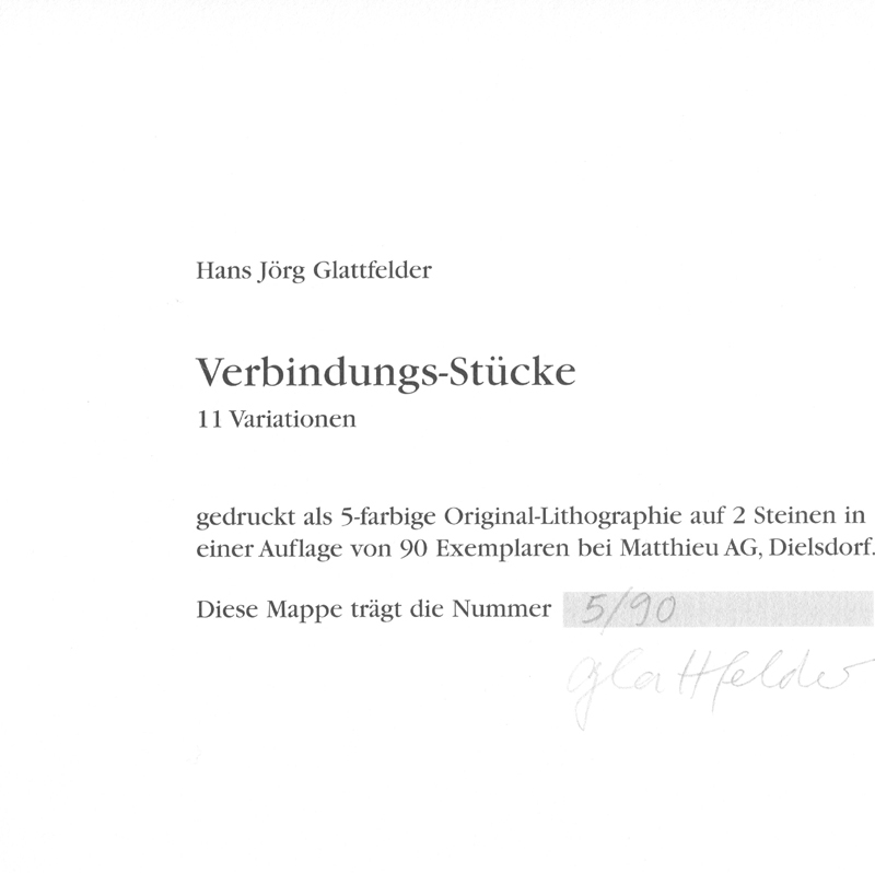 Hans Jörg Glattfelder, Portfolio. Verbindungs-Stücke, 11 Variationen