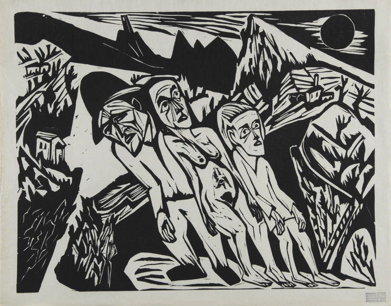 Hermann Scherer, 4 Blätter: Mann in Landschaft; 3 erschreckte Gestalten; Landschaft (2)