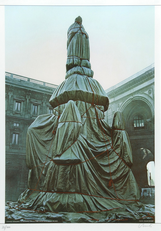 Christo, 2 Blätter: Wrapped Monument to Leonardo, Project for Piazza della Scala, Milan