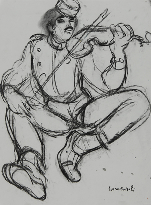 Recto: Der Geigenspieler, verso: Figuren