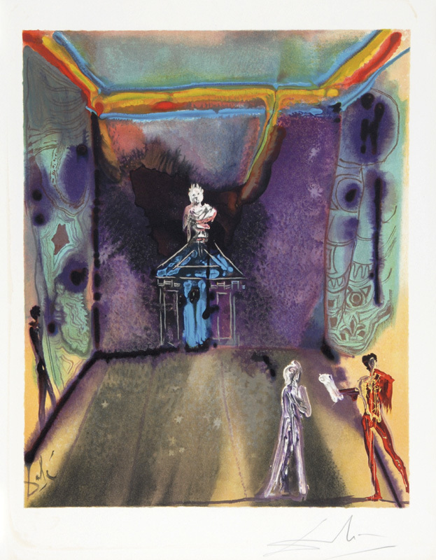 Salvador Dalí, 2 Blätter: Damis und Durval; Cécile erhält Germeuils Brief, beide aus "Drei Dramen des Marquis de Sade"