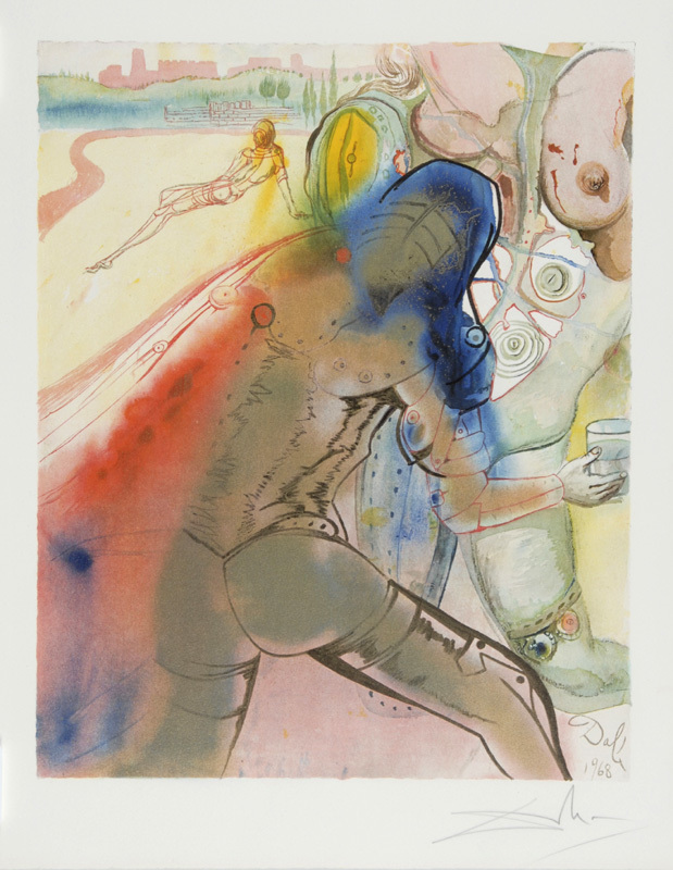 Salvador Dalí, 3 sheets: Clorindas Tod; Damis und Durval; Tancreds Wahl, from "Drei Dramen des Marquis de Sade"