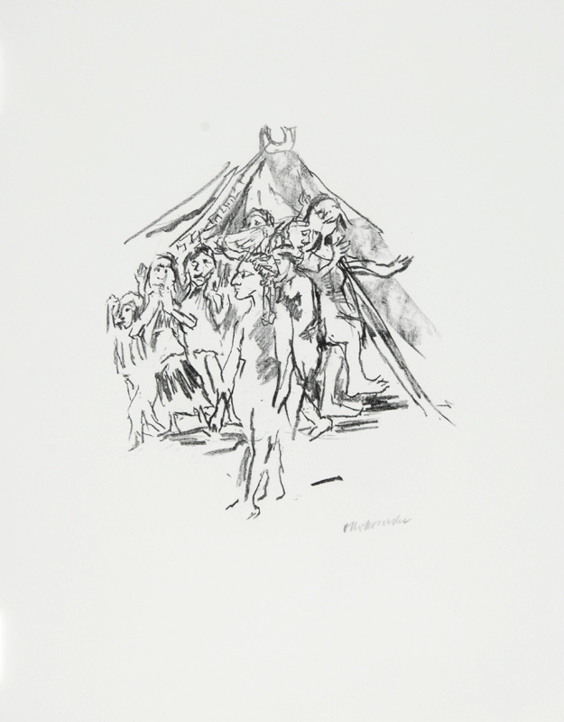 Oskar Kokoschka, 3 sheets: Priamos is slain at the altar in his palace; Hekuba's lament over the fall of Troy; Chorus of the captive women, all from "The Women of Troy"