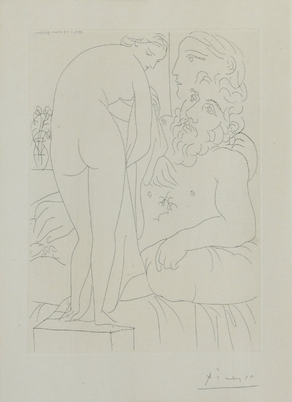 Pablo Picasso, Vollard Suite pl.051, - Le repos du sulpteur devant un nu à la draperie