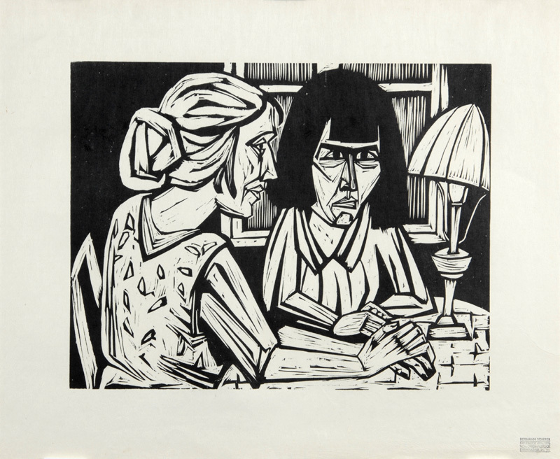 Hermann Scherer, 2 sheets: Zwei Frauen am Tisch; Tessinerlandschaft
