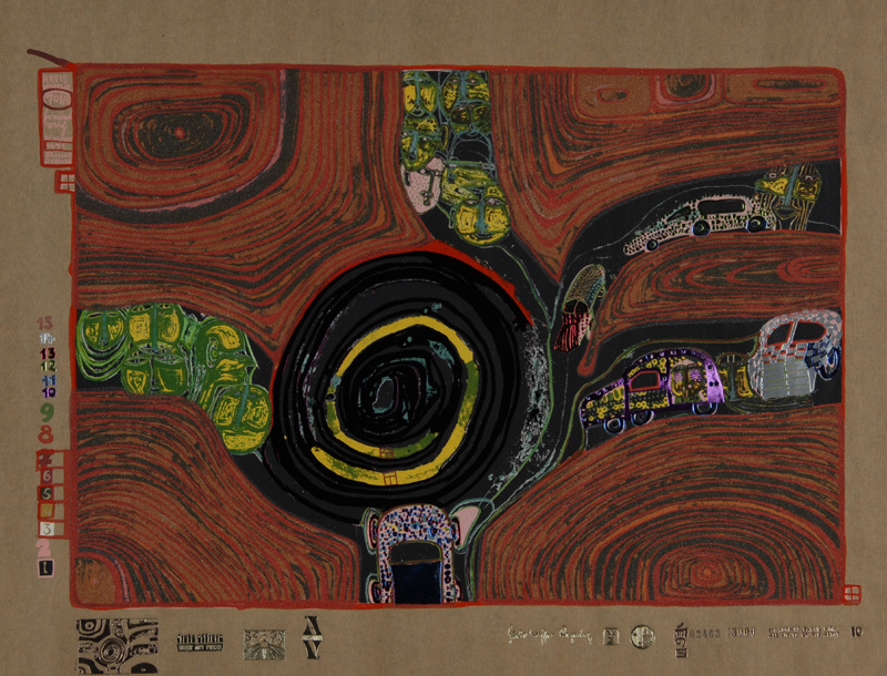 Friedensreich Hundertwasser, Kreisverkehr der Strassengekreuzigten, from "Look at It on a Rainy Day"