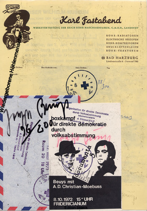 4 Blätter: Freier Demokratischer Sozialismus, 1971; Luftpost, 1971; Beuys boxt für direkte Demokratie, 1972; Diebstahl, 1974/77
