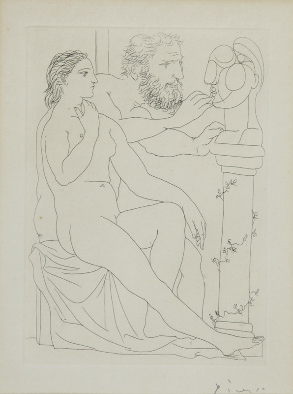 Pablo Picasso, Vollard Suite pl.038, - Sculpteur, modèle et buste sculpté