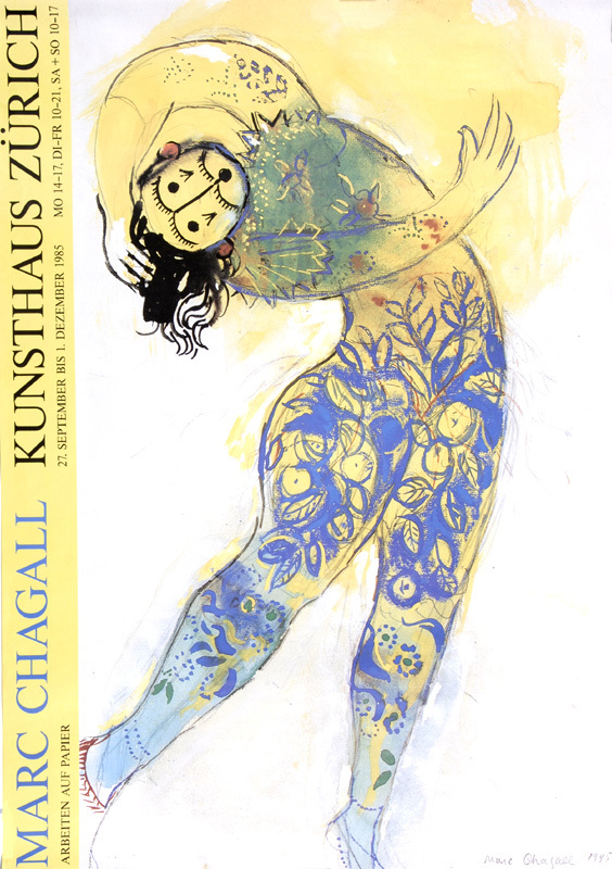 Marc Chagall, 4 posters: Jakobs Kampf mit dem Engel, 1967; Marc Chagall, Kunsthaus Zürich, 1985; Miró a la Fondation Maeght, 1968; Miró, Homenatge a Joan Prats, Sala Gaspar, Barcelona, 1971