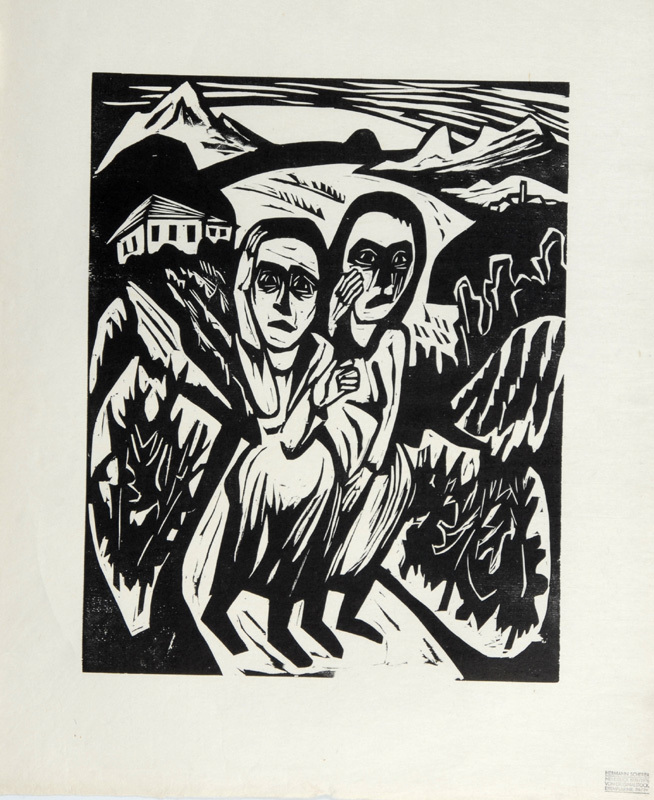 Hermann Scherer, 2 sheets: Self Portrait Hermann Scherer; Zwei Frauen in Landschaft