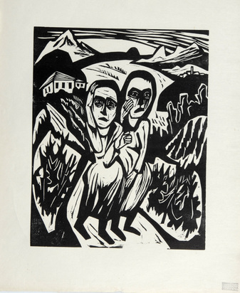 2 sheets: Self Portrait Hermann Scherer; Zwei Frauen in Landschaft
