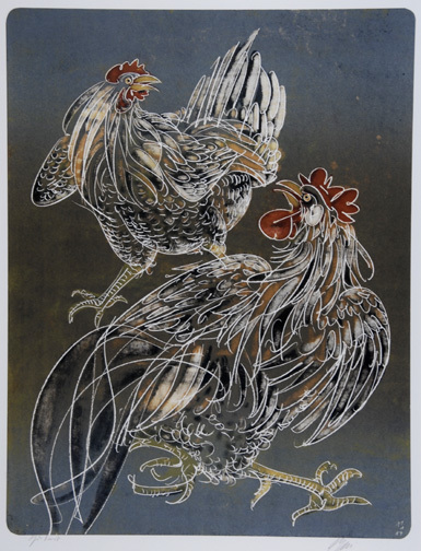 Hans Erni, Hahn und Henne, Brown, 1984