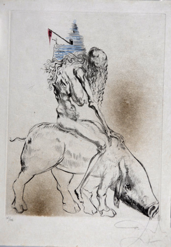 Salvador Dalí, Femme au cochon, aus "Faust (La Nuit de Walpurgis), 1968/69