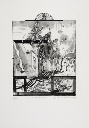 André Thomkins, 3 sheets: romdeutsch gedeutet, 1973; Peintuer, 1974; Sous Champignons, 1974