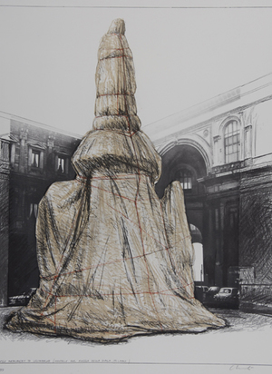 2 sheets: Wrapped Monument to Leonardo, Project for Piazza della Scala, Milan, 1971