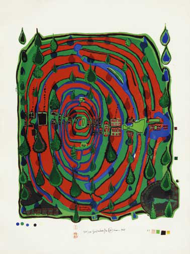 Friedensreich Hundertwasser, Sad not so sad is Rainshine from Rainday on a Rainy Day, 1970