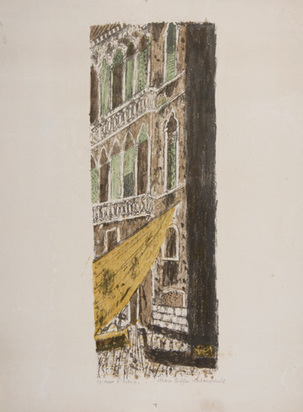 Venedig, Palastfassade und Segelboot, 1958