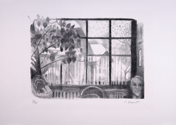 Cuno Amiet, Blick aus dem Atelierfenster mit Selbstbildnis, 1954