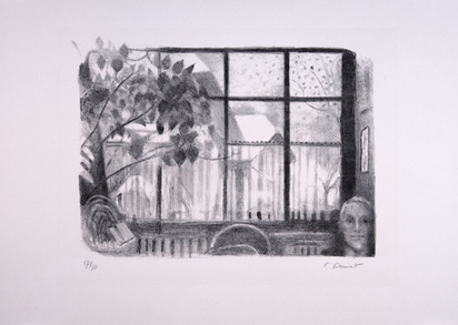 Blick aus dem Atelierfenster mit Selbstbildnis, 1954