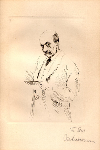 Max Liebermann, Selbstporträt, stehend und zeichnend
