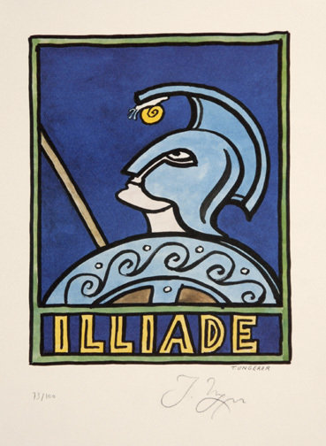Tomi Ungerer, 8 sheets: Illiade; Pour le tricentenaire du Lycée Bartholdi de Colmar, 1998; Sheet from the edition: Das Schweizerische Rote Kreuz "Herzen öffnen", 1994 (5).; Untitled