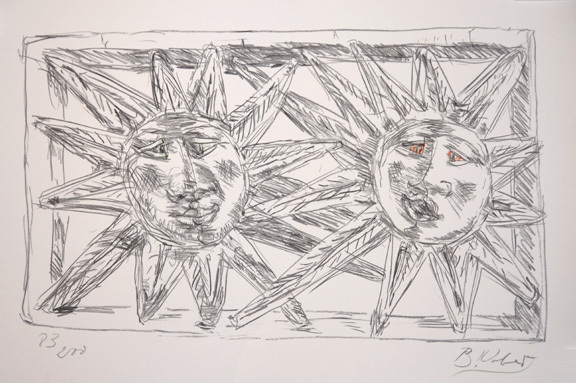 Bruno Weber, 9 sheets: Untitled (5); Kopfhaus; Eule auf Krebs; Raupe/Haus der Wandlung; Die Laubigen