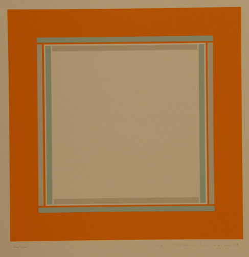 Willy Müller-Brittnau, 2 Blätter: orange-hellblau-hellgrau, 1970; Ohne Titel, 1971