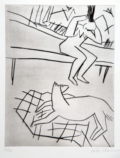 Leiko Ikemura, 2 sheets: Woman with Dog; Woman with Chair