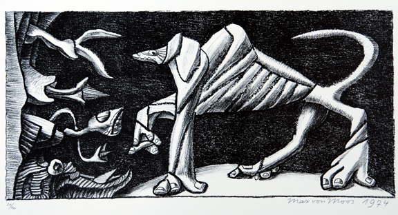 Max von Moos, 3 Blätter: Der Hund, 1974; Ohne Titel, 1976; 1977