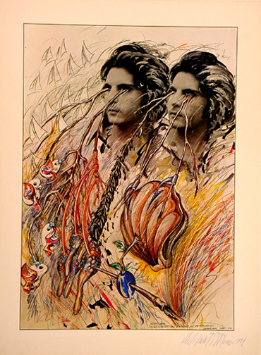 Christian Ludwig Attersee, 3 sheets: Untitled, 1970 (2); Selbstbildnis als Zwilling mit Augenästen, 1974