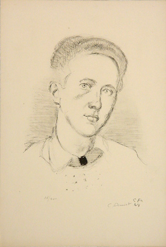 Cuno Amiet, 2 sheets: sunset in Snowscape, 1950; Portrait of a Young Man, 1949