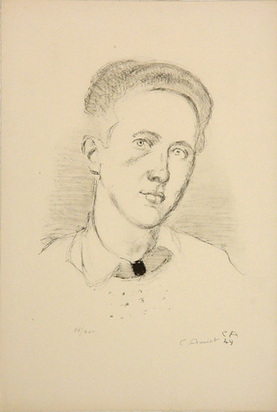 2 sheets: sunset in Snowscape, 1950; Portrait of a Young Man, 1949