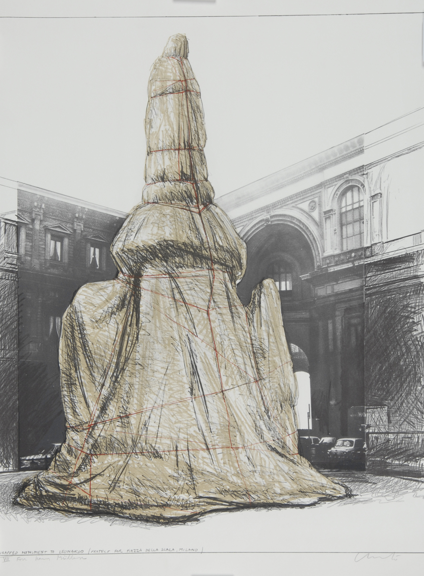 Christo, Wrapped Monument to Leonardo, Project for Piazza della Scala, Milan